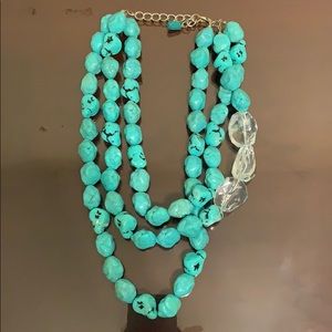 Large turquoise stone 3 strand necklace